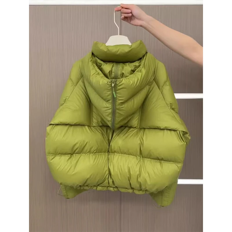 独特超好看绿色短款棉服女冬季2024年新款高级感小个子面包服外套