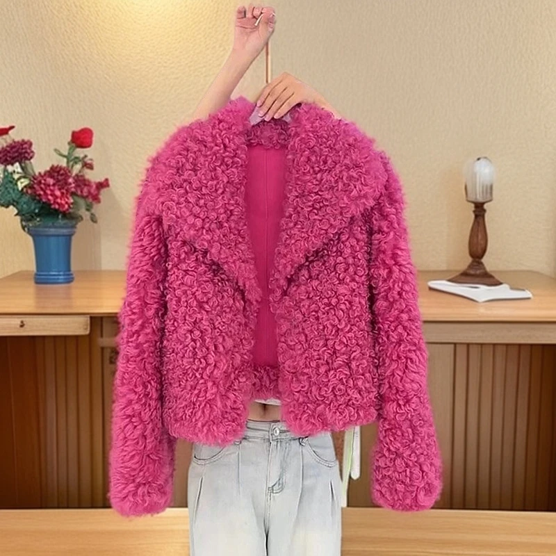 欧洲站2024年冬季新款气质翻领羊羔毛外套宽松显瘦名媛风高级感女