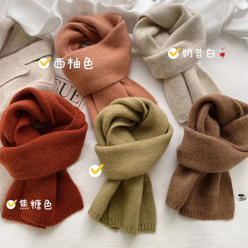 高能感秋冬纯色韩版百搭围巾显白ins风柔软针织保暖情侣围脖女