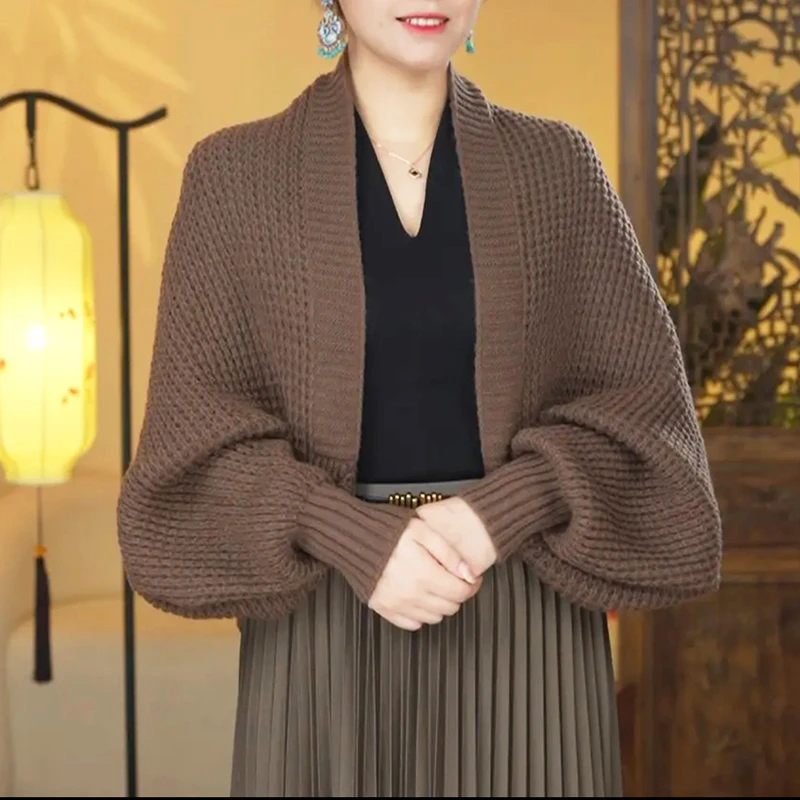 高能感针织秋冬保暖披肩时尚百搭女宽松开衫长袖气质外搭毛衫女