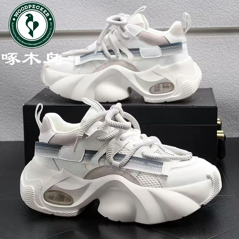 啄木鸟男鞋秋冬新款厚底增高男士老爹鞋时尚百搭耐磨休闲运动潮鞋