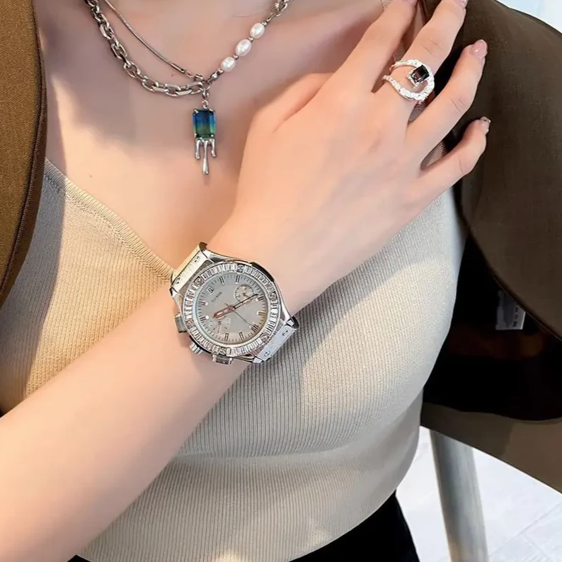 【官方正品】莫兰迪精致满钻网红轻奢小众镶钻防水高级女士百搭手表