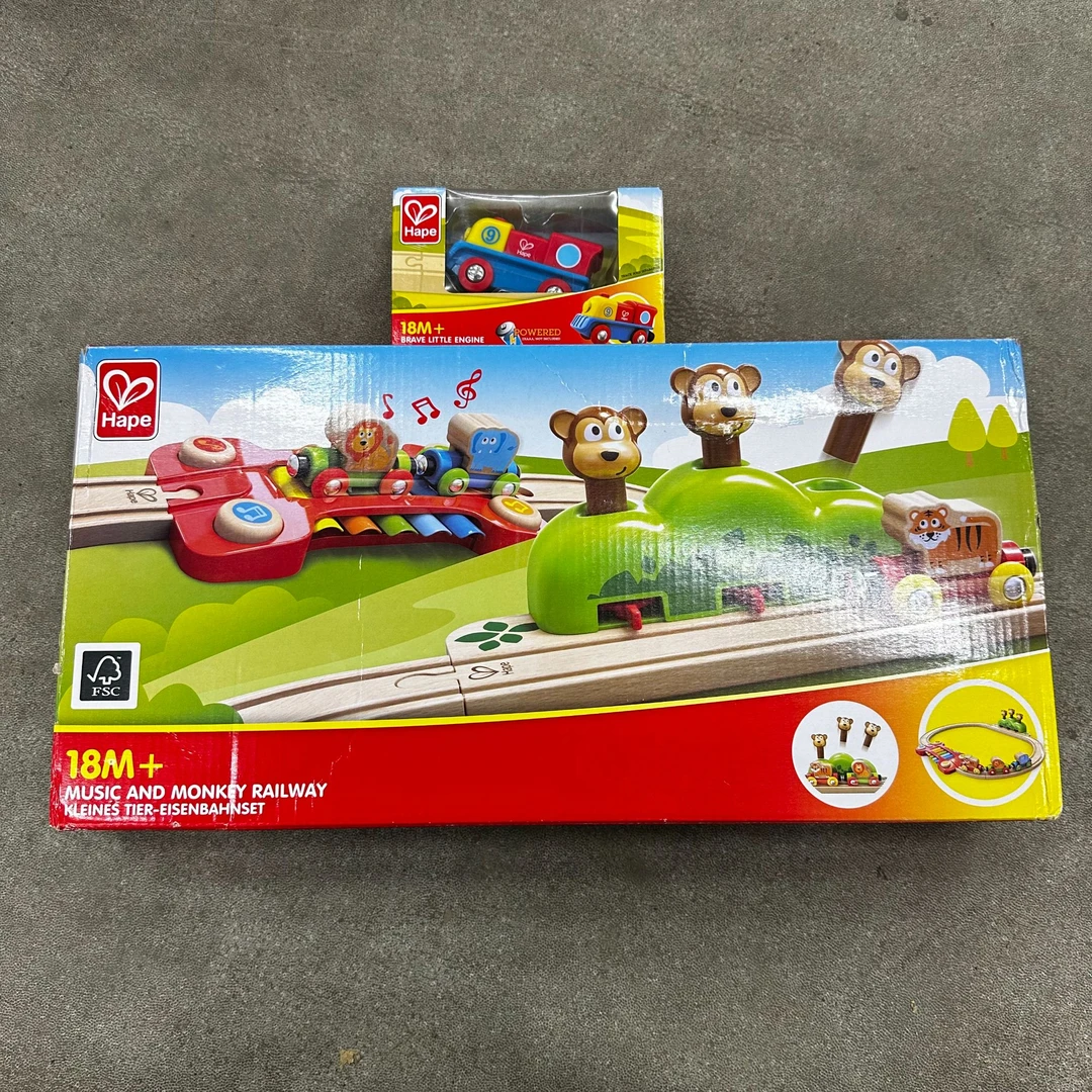 hape E3825火车轨道丛林音乐套 小猴弹猴子