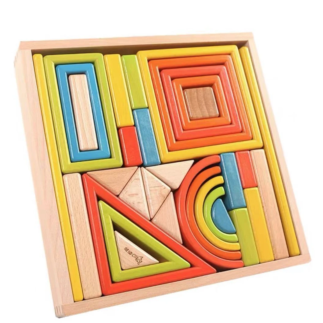 王子妈妈 益智早教彩虹积木拼插搭智力开发男孩女孩木制益智玩具