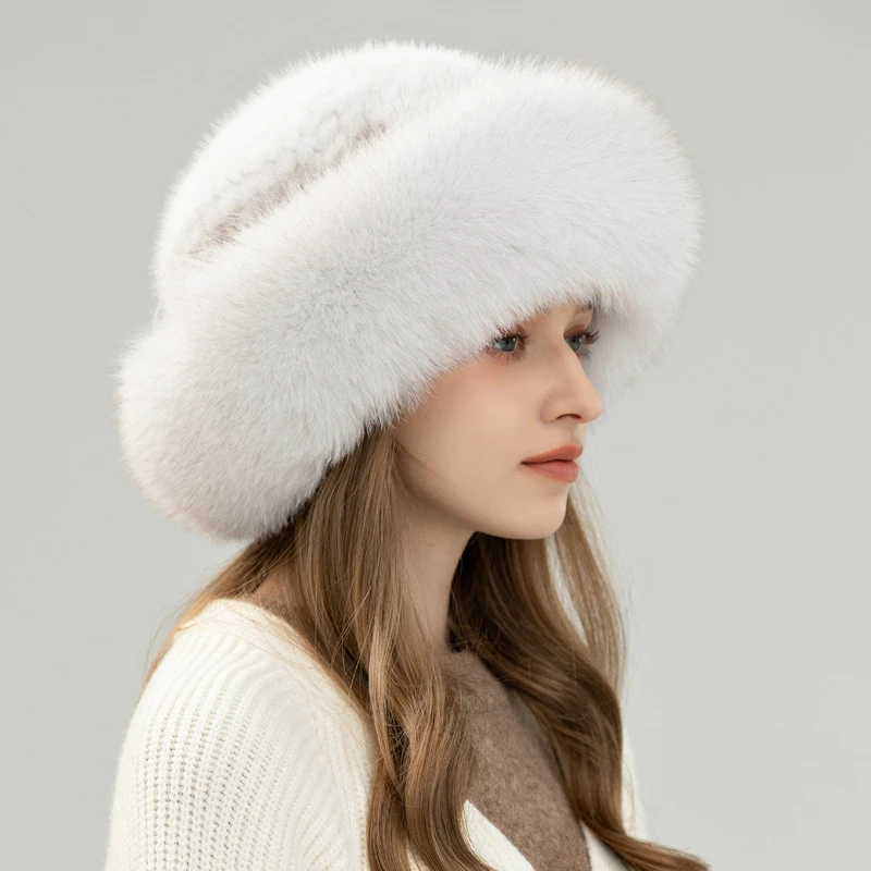 貂毛帽子舒适百搭毛绒时尚冬天户外水貂皮草帽狐狸毛盆帽保暖护耳