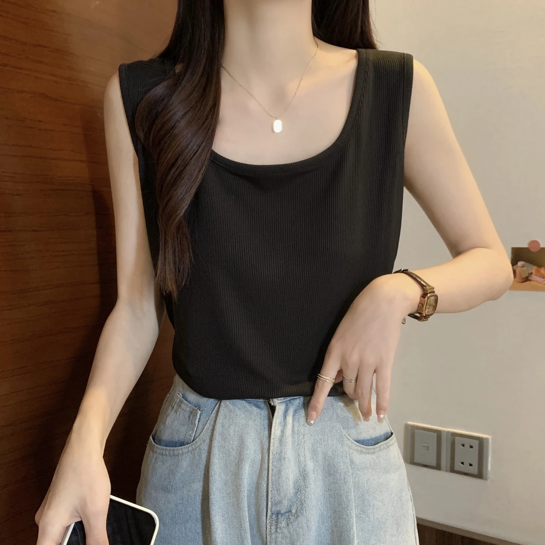 大码圆领宽松白色背心女夏季胖mm显瘦遮肉内搭外穿遮副乳吊带上衣