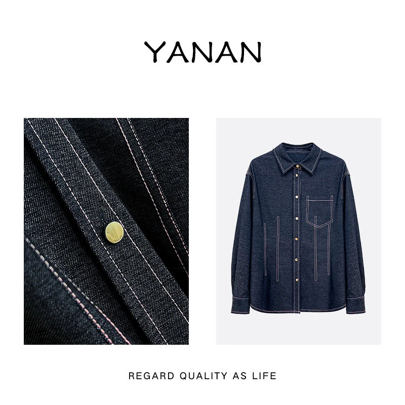 断码清仓【亚楠本楠】忆江南◆复古休闲百搭翻领牛仔衬衣外套3852
