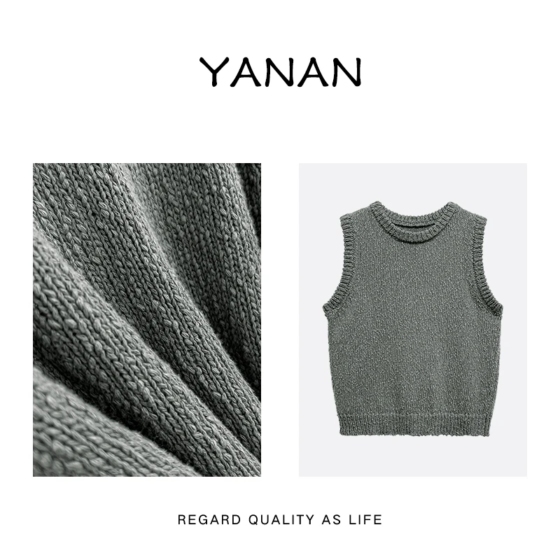 【亚楠本楠】寻觅◆纯色无袖圆领针织马甲背心女宽松百搭休闲3970