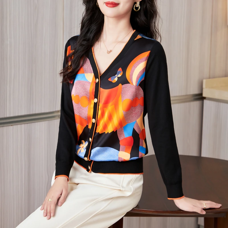 （5店）2025秋季新品长袖休闲女士复古印花百搭洋气显瘦拼色外套