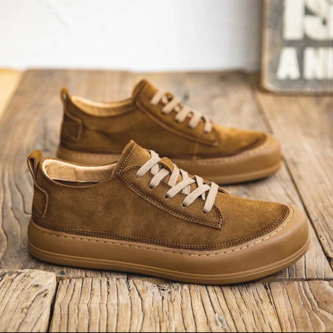 2024新款男士翻毛皮低帮百搭复古休闲鞋软底软面真皮男鞋-8188