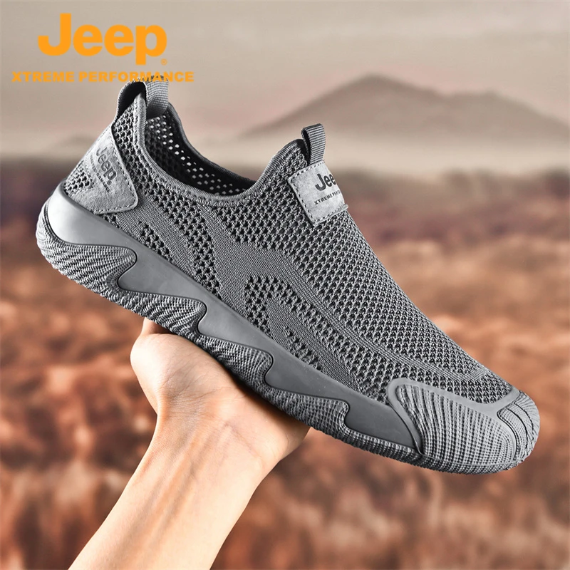 jeep男鞋夏季新款网面鞋百搭一脚蹬男士爸爸鞋男士痞帅开车男鞋