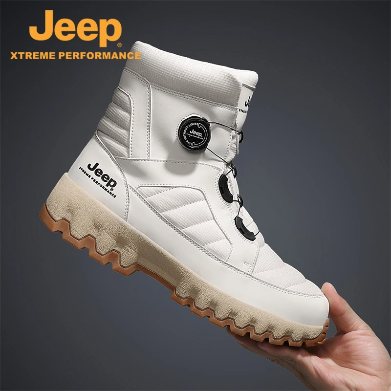 Jeep情侣雪地靴冬季高帮加绒加厚保暖防寒靴户外防滑厚底男士棉鞋
