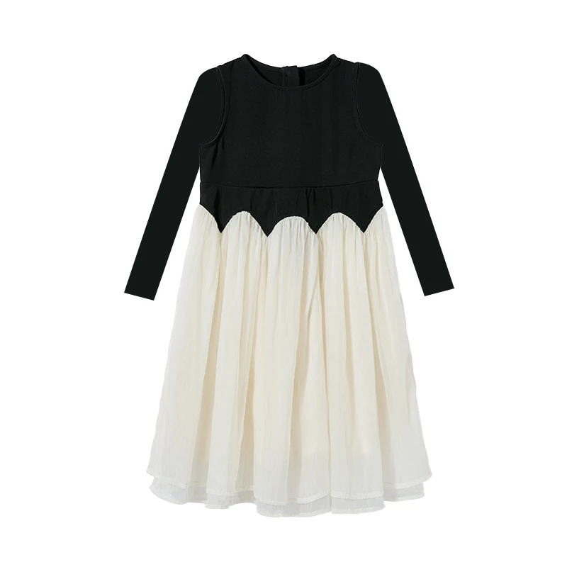 littletime童装秋季赫本小黑裙女连衣裙气质高级感长袖公主裙洋气