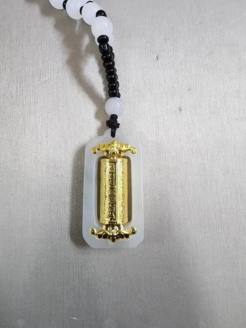 天然和田玉足金镶嵌转运柱带珠子项链 JQH