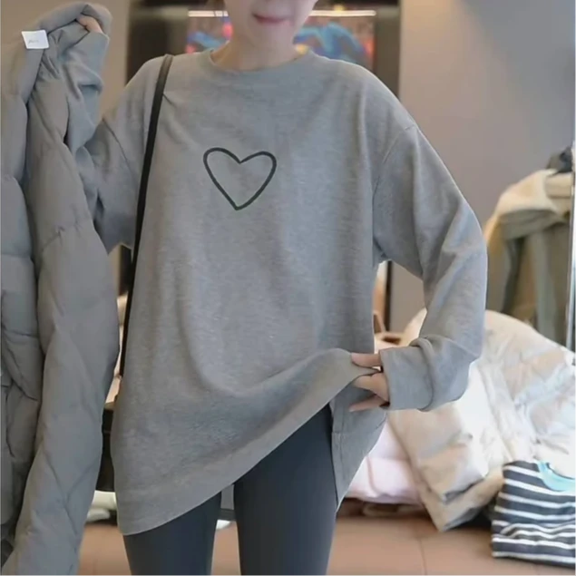 爱心卫衣2024简约慵懒风加厚磨毛休闲百搭刺绣圆领T