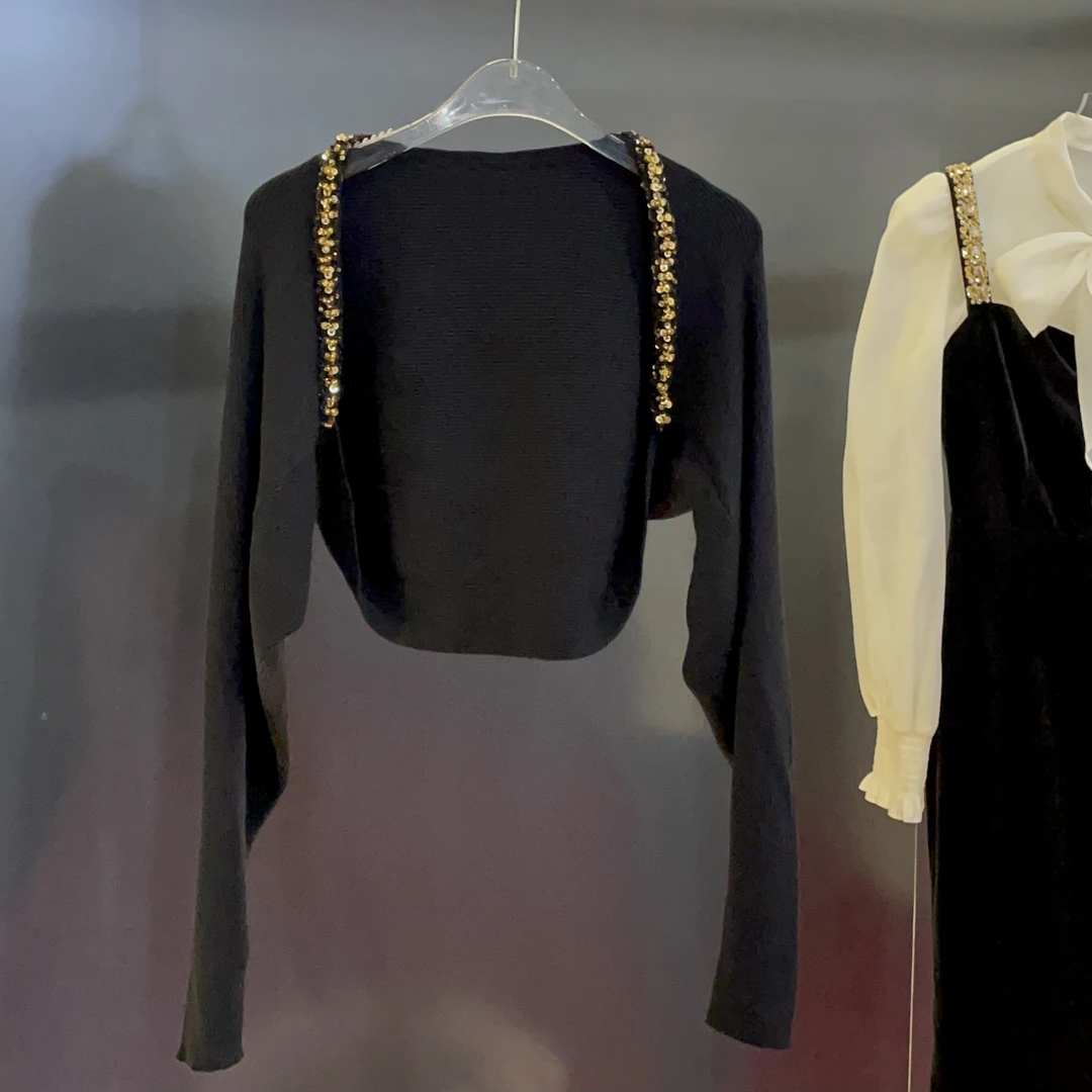 魅鹊 577 轻奢重工钉珠贵气百搭开衫