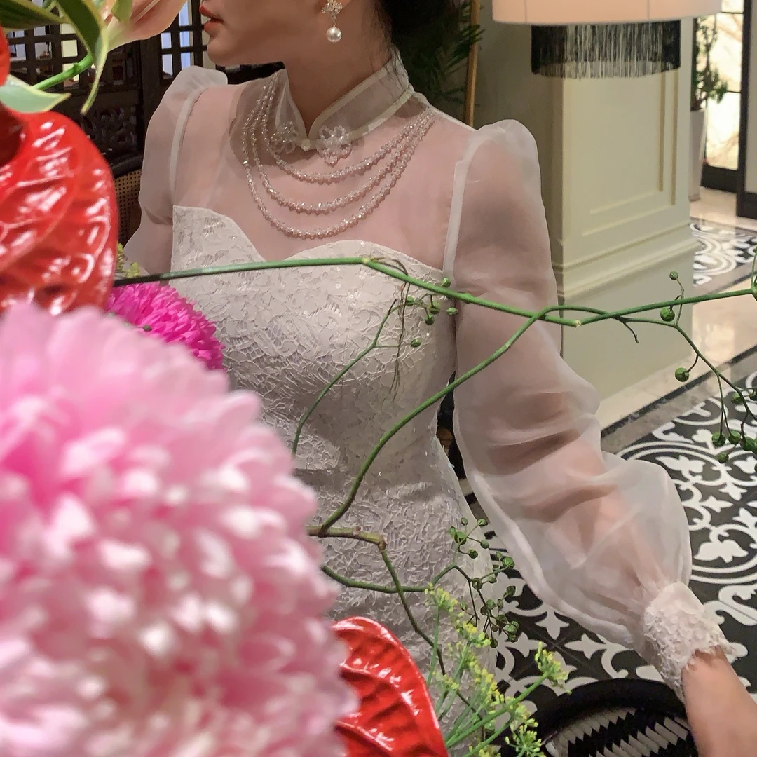 魅鹊 50756 【美人如玉】新中式蕾丝重工连衣裙