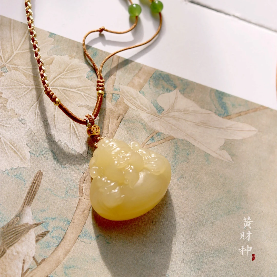【顺财神】瑾玉和田玉黄糖糖玉财神吊坠 尺寸约23*24.5*11 C0759