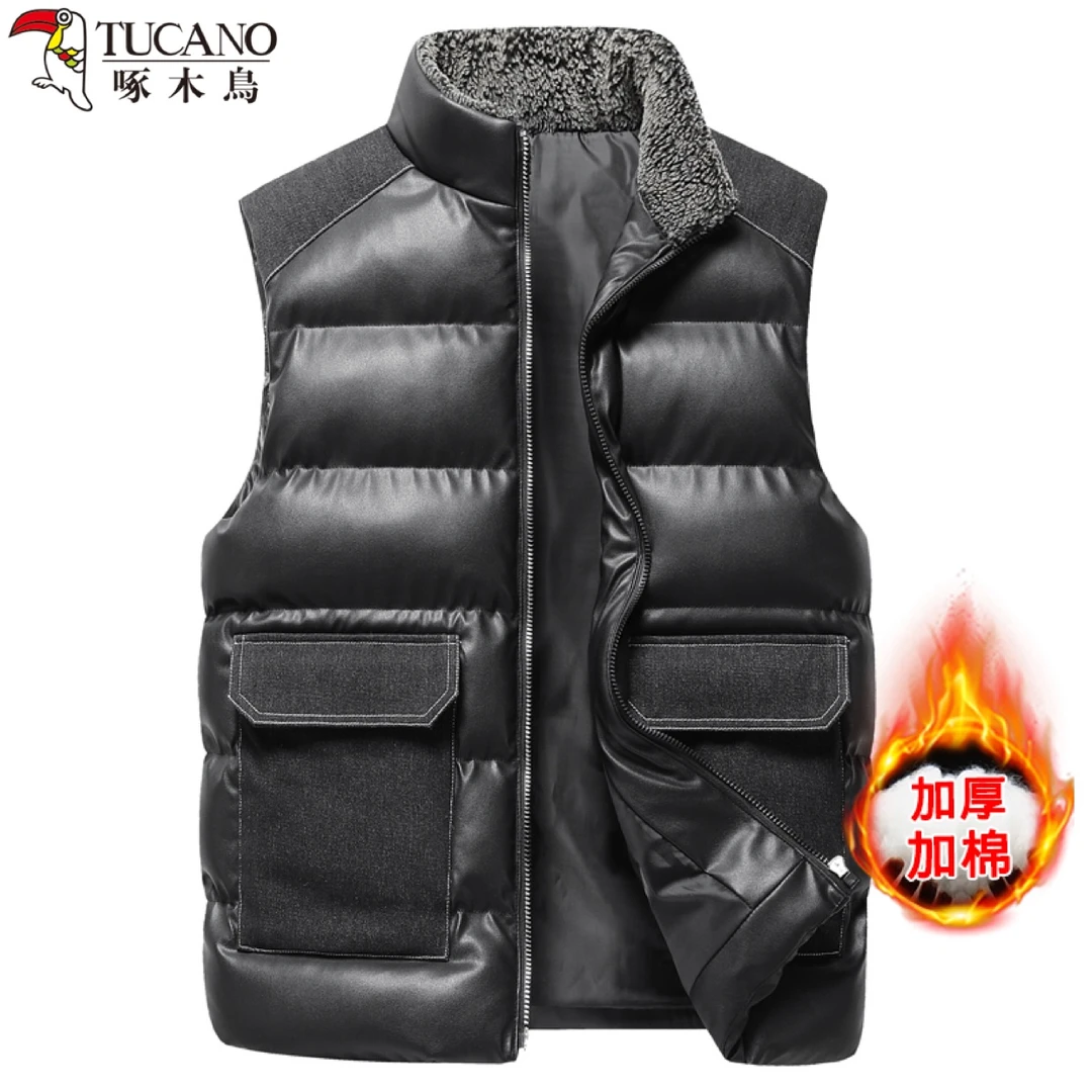 TUCANO/啄木鳥秋冬加厚立领皮马甲男士背心大口袋棉休闲马甲外套
