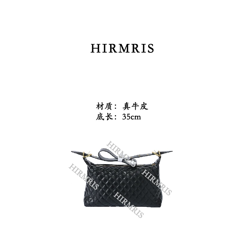 HIRMRIS手工真皮包YD187  小菱格金拉链大阳黑35