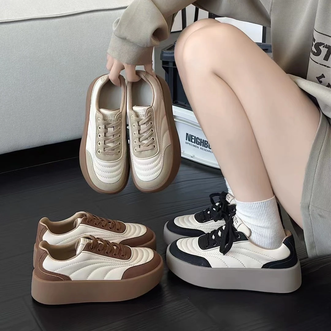 真皮厚底面包鞋女2024秋季新款时尚运动休闲板鞋JRX 63B6336