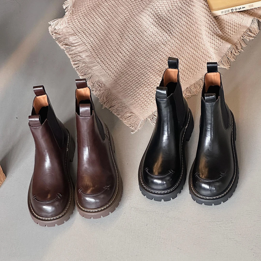 英伦风烟筒靴2024秋季新款女瘦瘦靴棕色切尔西短靴 HYRX 1231-1