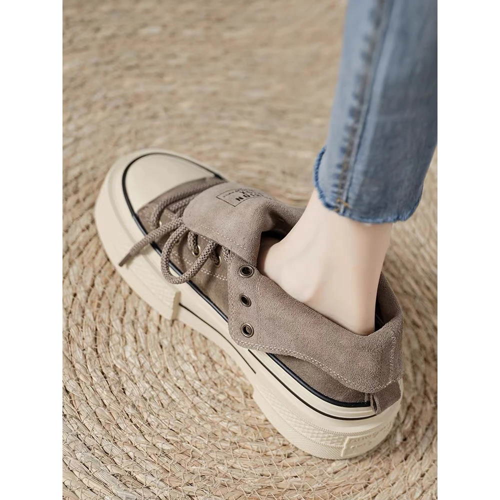 LM磨砂牛皮板鞋女鞋子厚底百搭复古休闲高帮鞋0205-1 F3（5-1）