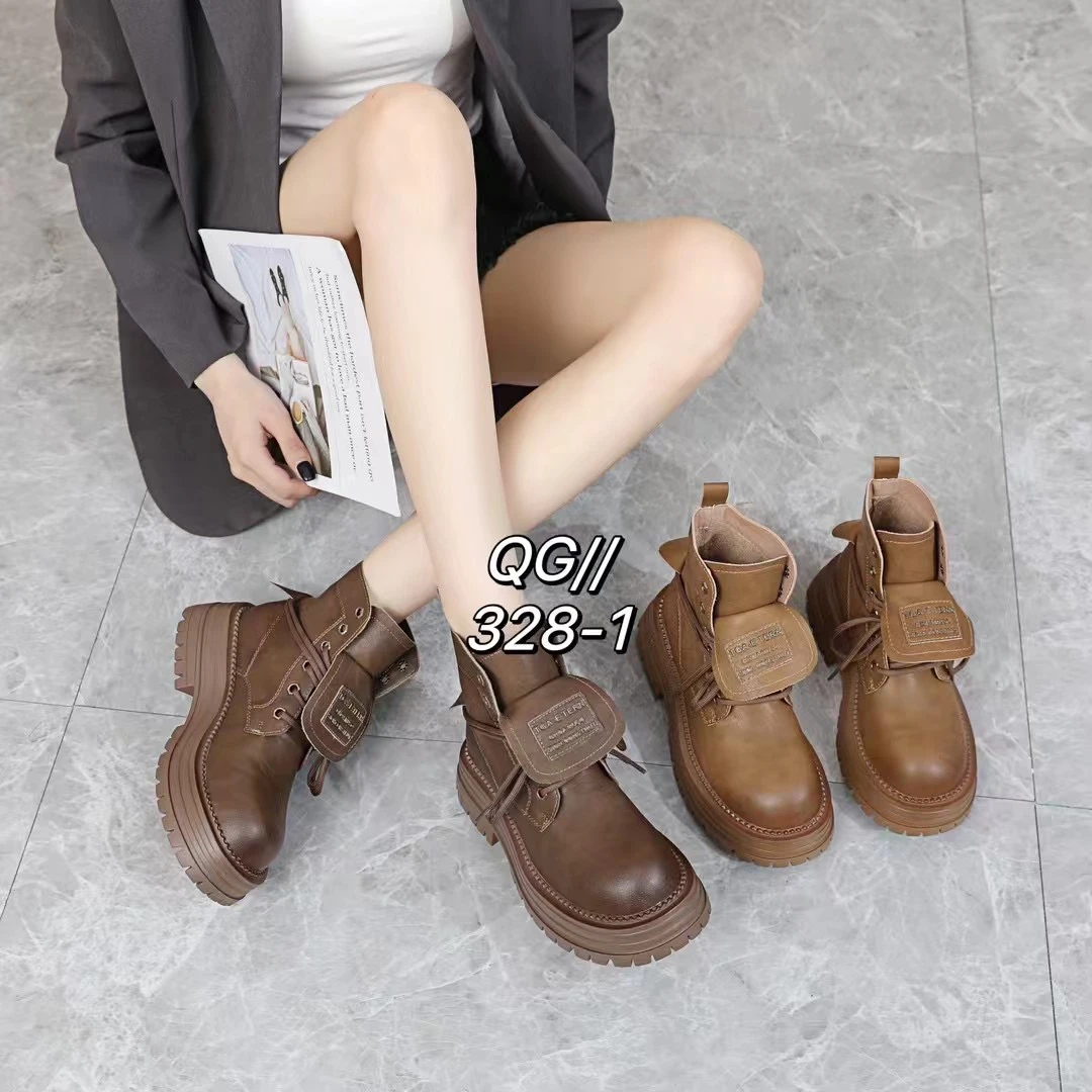 复古英伦风马丁靴女24冬新款百搭厚底轻便增高短筒女靴M998 328-1