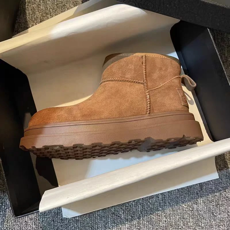 冬季加绒厚底短筒牛皮保暖雪地靴 1801