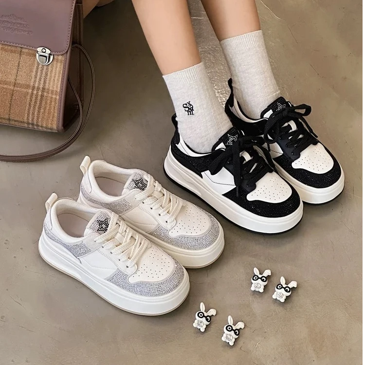 厚底小白鞋子女2024秋季新款水钻休闲真皮松糕女鞋 JCL 2629