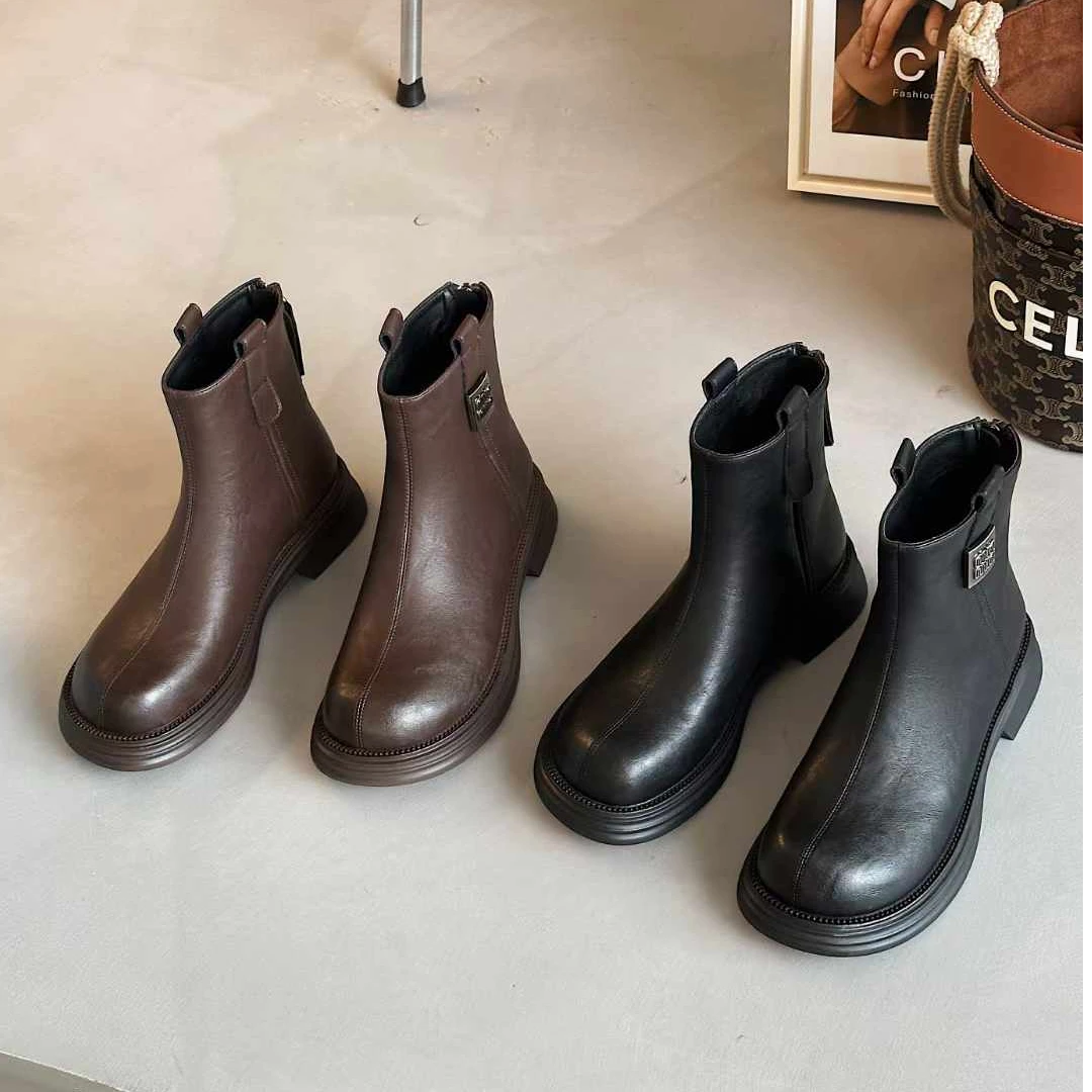 英伦风厚底短靴女2024冬季新款时尚百搭瘦瘦靴 JCL 5909