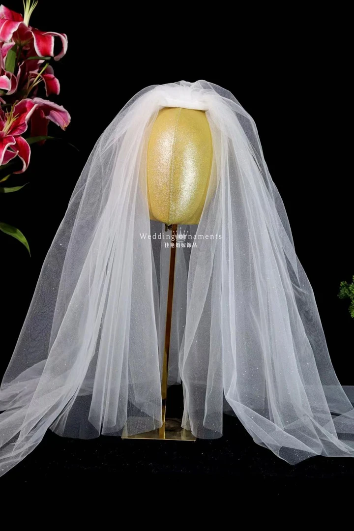 2025新款带细闪多层头纱简约气质百搭款亮闪头纱