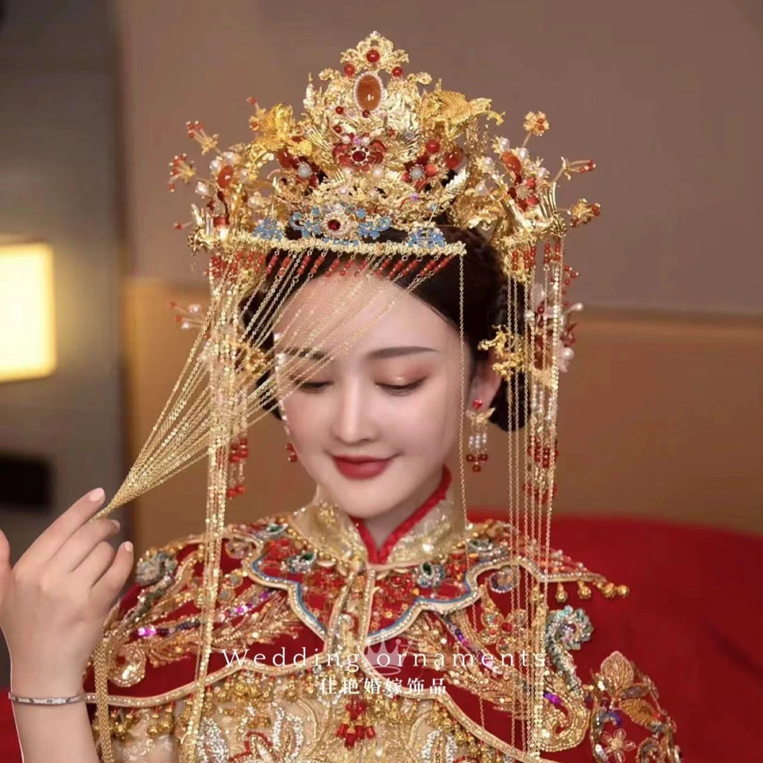 7579ETE新款大气奢华精致流苏面帘遮面凤冠中式古装秀禾头饰