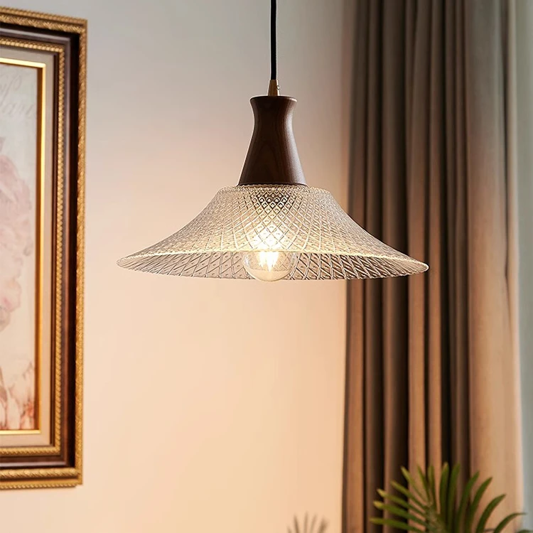 胡桃木吊灯美拉德中古风餐桌饭厅灯美式复古浪漫氛围感玻璃餐厅灯