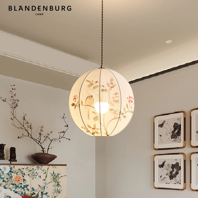 复古圆形吊灯现代中国风艺术餐厅灯布艺创意造型氛围感新款吧台灯