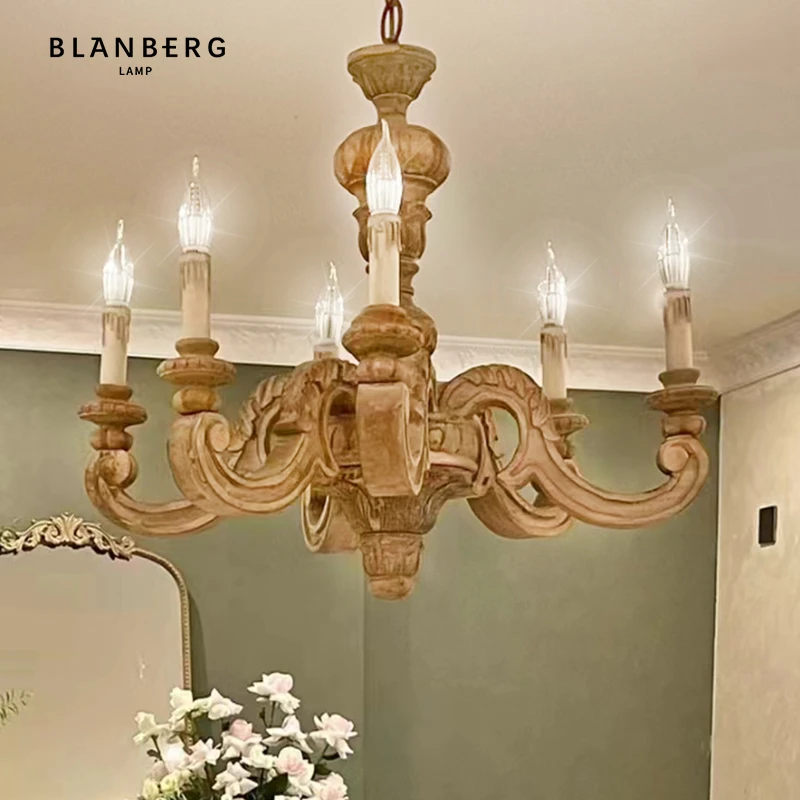 木艺吊灯美式中古实木客厅灯复古乡村创意艺术设计别墅民宿大厅灯