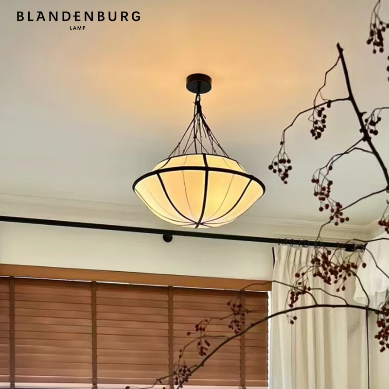 鼓形吊灯法式中古vintage灯布艺绸缎复古造型新款温馨浪漫卧室灯