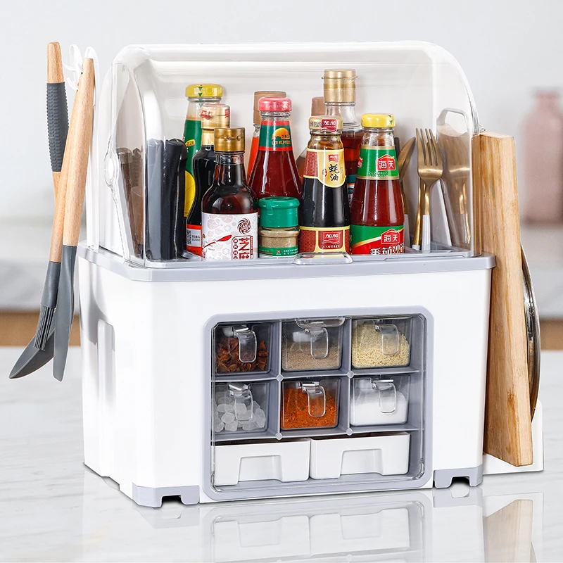 厨房调料盒组合套装家用防尘多格收纳盐味精瓶罐多功能置物架刀架