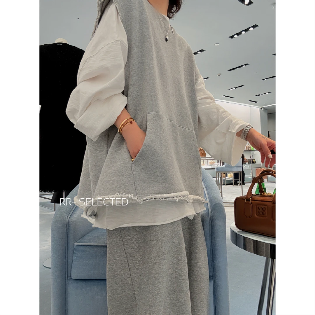 『豆公子』21869简约时尚卷边马夹女秋冬宽松休闲百搭叠穿无袖上衣