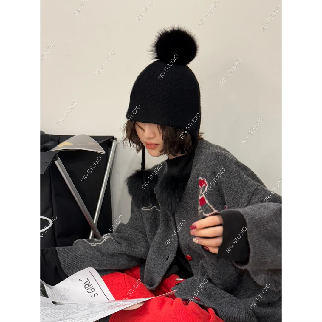 『豆公子』22036个性洋气球球护耳帽时尚百搭保暖针织帽