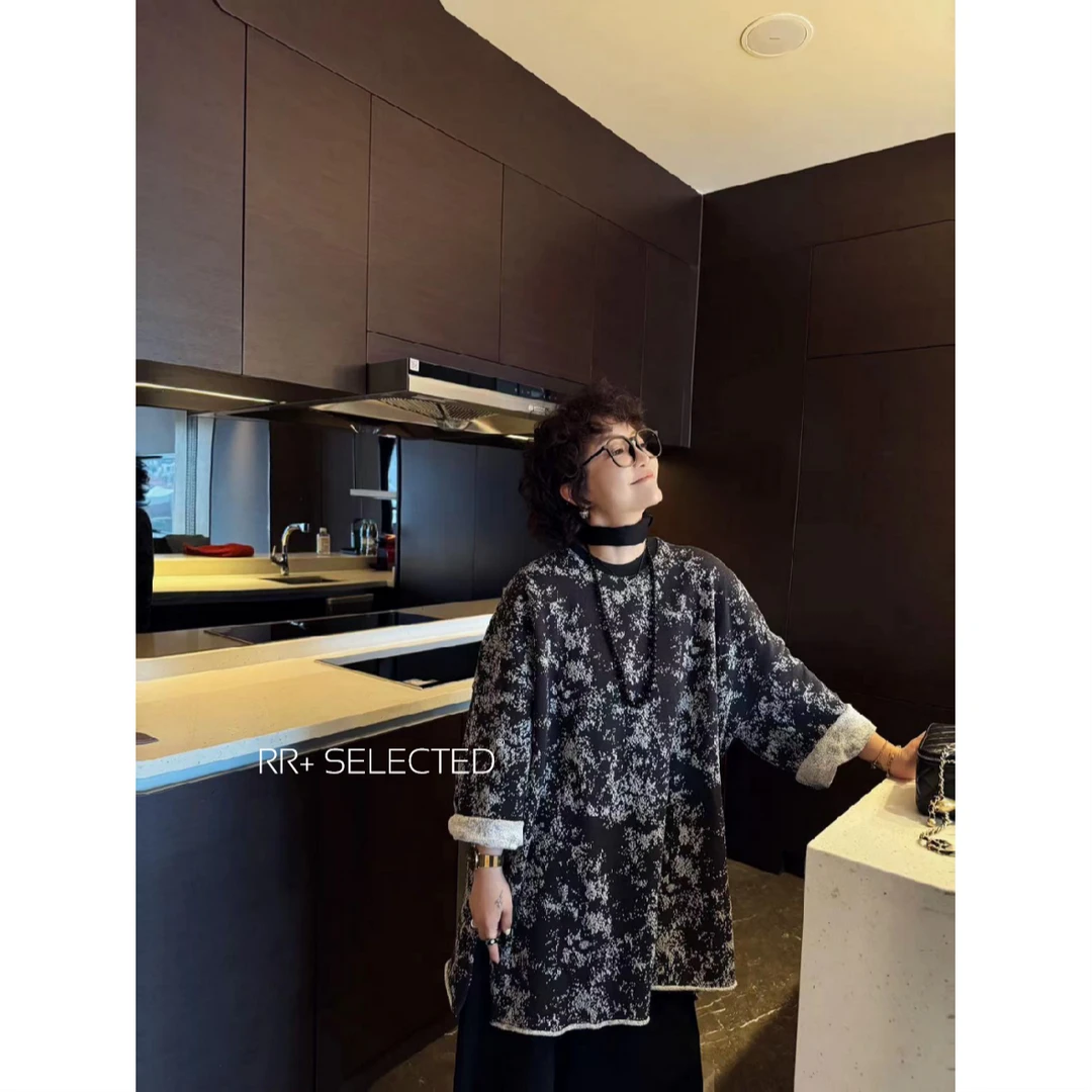 『豆公子』20089设计感满印卫衣外套女宽松休闲百搭圆领气质上衣