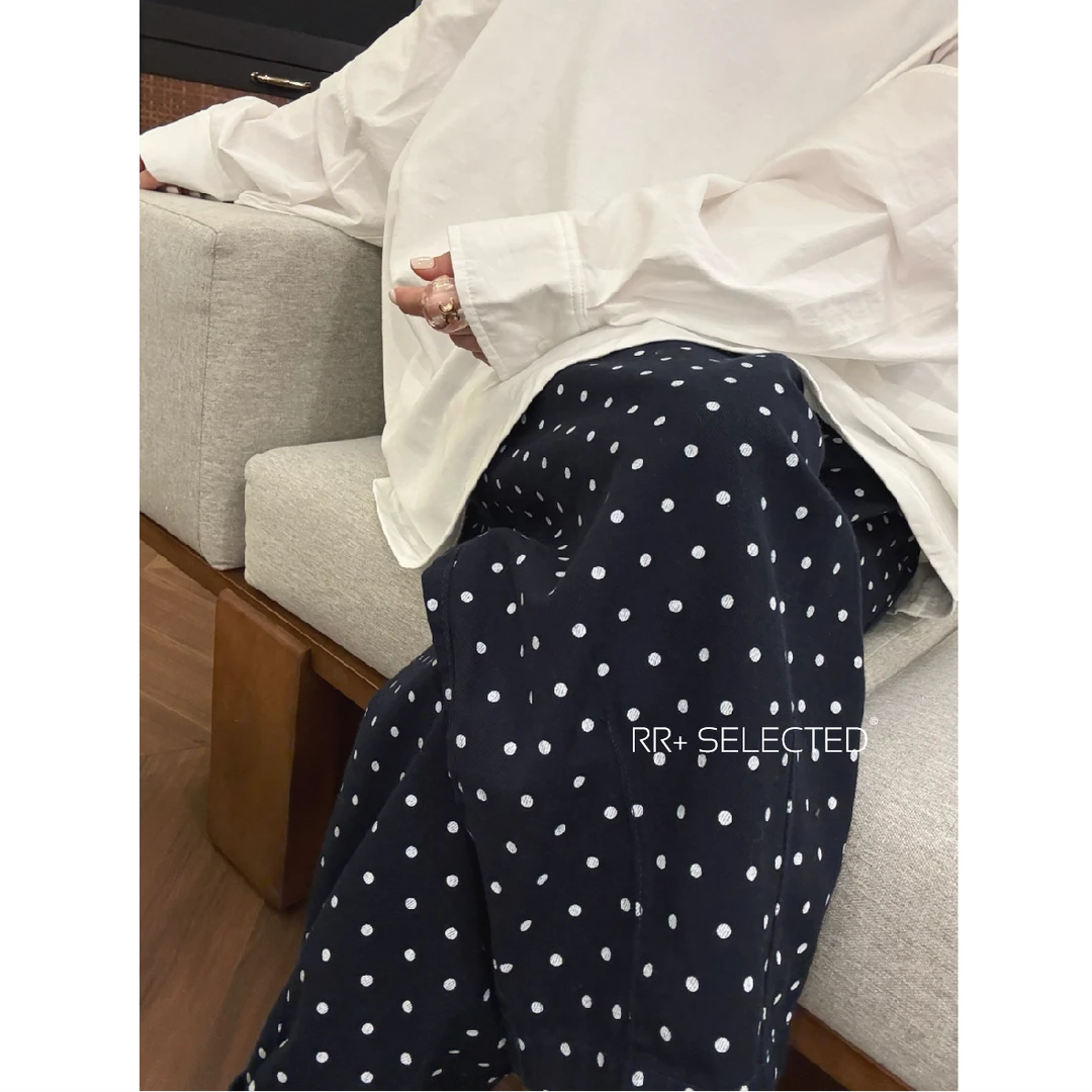 『豆公子』5167韩系复古洋气波点牛仔裤女秋时尚气质百搭长裤