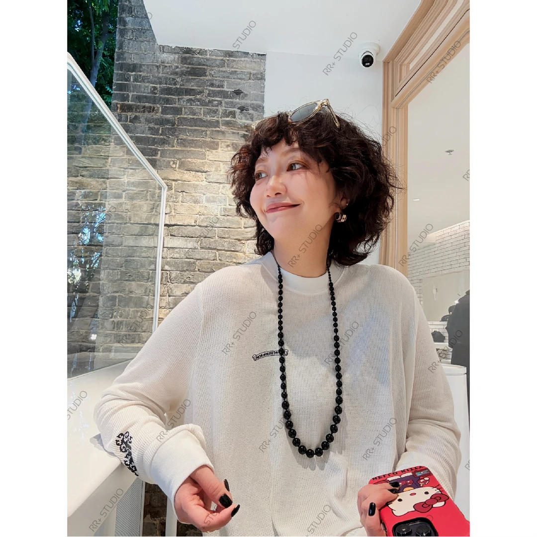 『豆公子』20526设计感字母印花长袖T恤女秋宽松休闲百搭圆领上衣