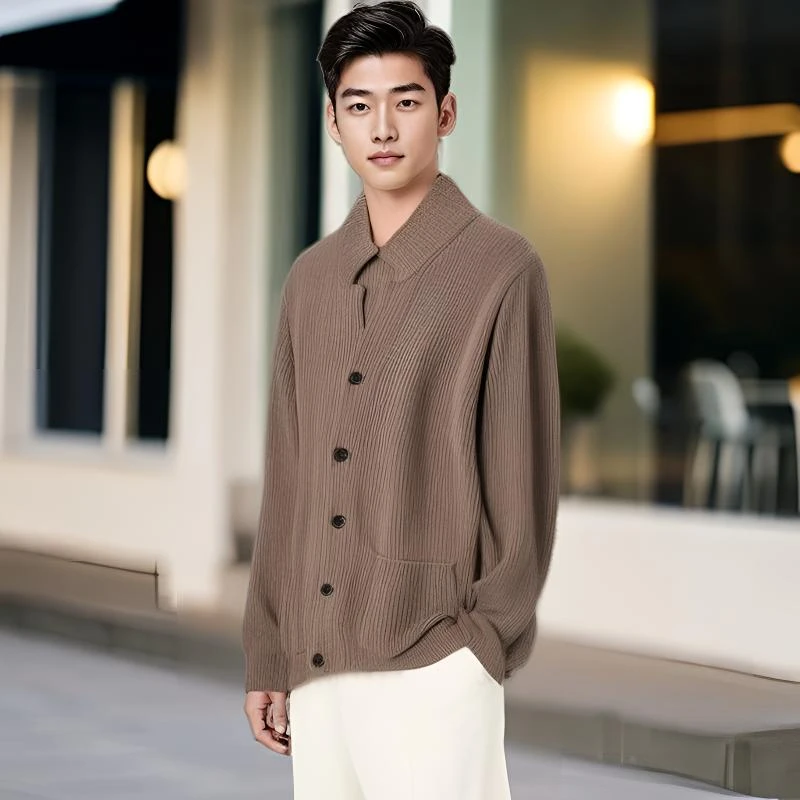 2025秋冬季新款羊绒衫男加厚开衫外套中老年纯色针织衫毛衣立领