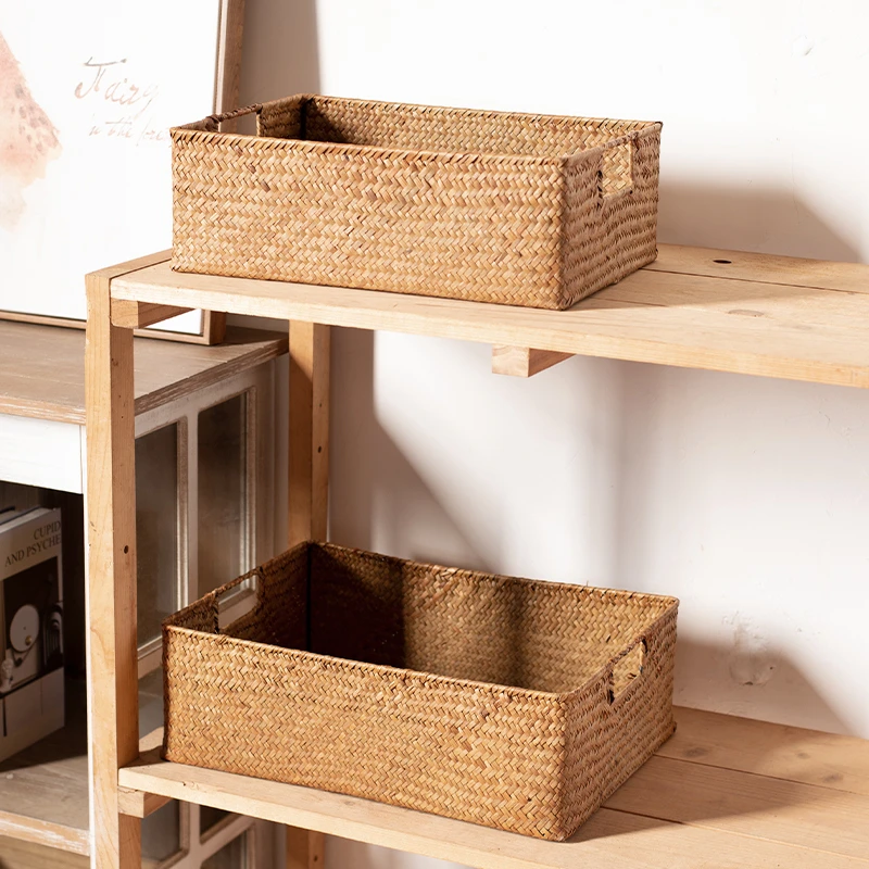 藤草编收纳筐手工编织篮子整理储物框零食置物桌面杂物收纳篮北欧