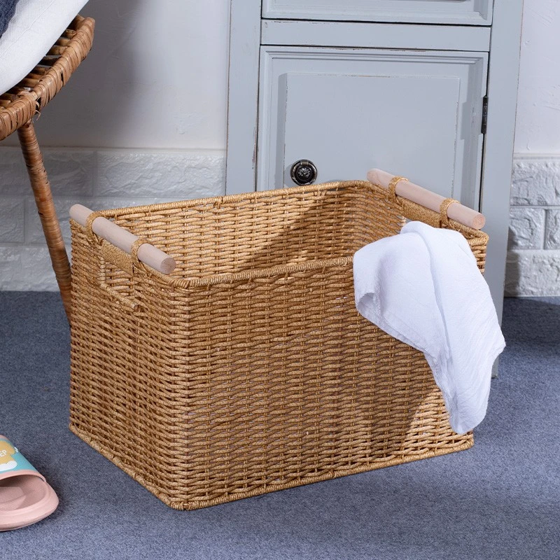 桂味源仿藤编收纳筐北欧风手工编织储物框长方形客厅柜子置物筐车