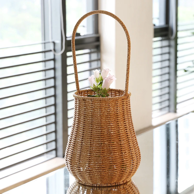 桂味源 手工仿藤编织手提花篮子花店节日田园风花艺插花花篮网红