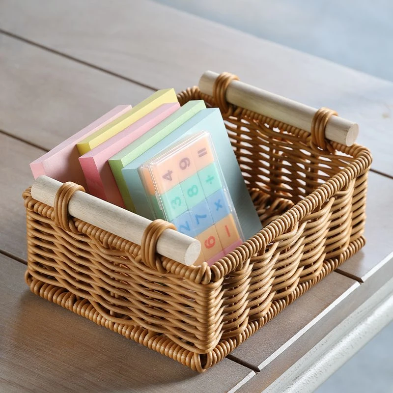 桂味源简约桌面杂物整理篮仿藤钥匙遥控器收纳篮 化妆品收纳盒