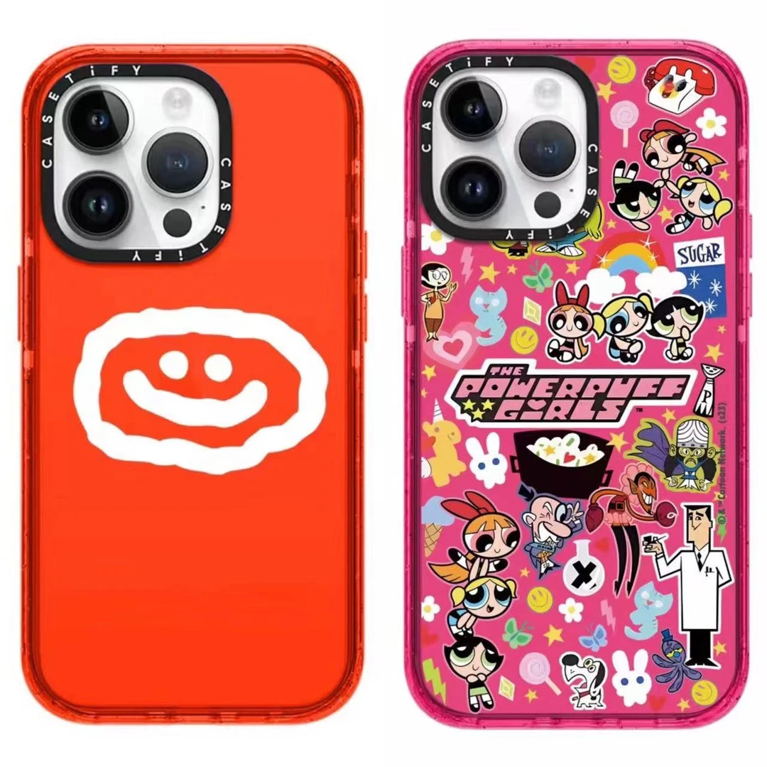 橙色闪粉潮牌个性创意笑脸防摔iphone15/14/13/12/11苹果手机壳