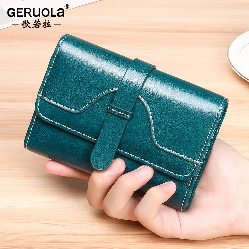 女士钱包简约百搭大气真皮三折叠多卡软牛皮钱夹多功能大容量卡包